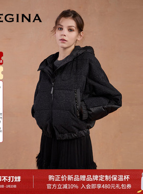 [90白鹅绒]GEGINA吉吉娜2025秋冬季新品黑色显瘦防风羽绒服外套女