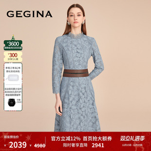高腰长袖 GEGINA吉吉娜新款 刺绣绣花连衣裙女长裙商场同款 蕾丝