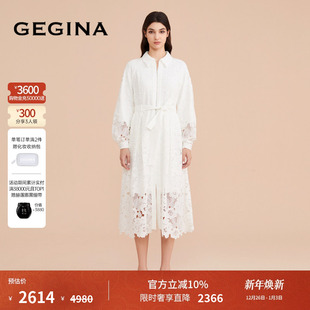 重工蕾丝连衣裙女中长款 GEGINA吉吉娜新款 绣花女裙子 蕾丝