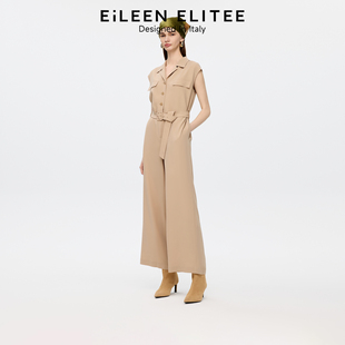 高腰系带连体裤 朗姿欧洲EiLEEN 醋酸无袖 时尚 女 ELITEE2025秋新款