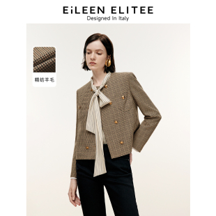 复古法式 新款 正肩羊毛气质短外套 ELITEE2024冬季 朗姿欧洲EiLEEN