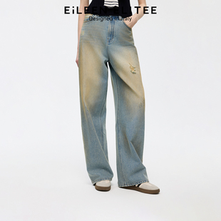 镰刀裤 100%棉水洗牛仔阔腿裤 女 ELITEE2025秋新款 朗姿欧洲EiLEEN