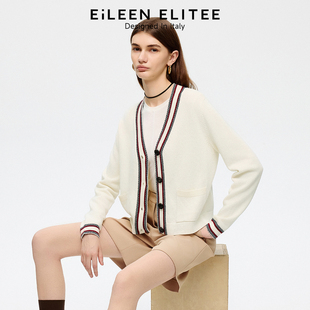 新款 通勤高级感2025年秋季 ELITEE海军风针织开衫 朗姿欧洲EiLEEN