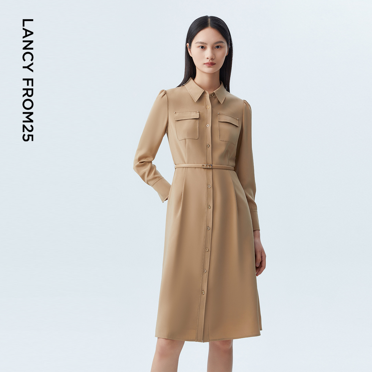 A字裙摆 衬衫领型 收腰设计