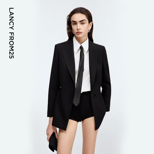 舒适羊毛 率性戗驳领 拼接腰带