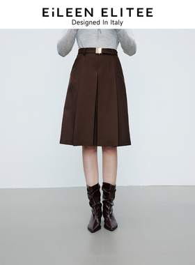[朗姿奥莱]朗姿欧洲EiLEEN ELITEE羊毛高级感咖色短裙2025春新款