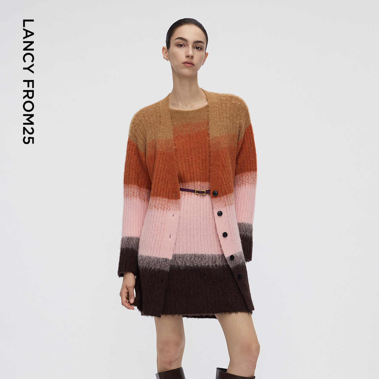 朗姿气质撞色条纹针织衫高级感开衫毛衣时尚通勤2025年冬季新款女,女装/女士精品,毛针织衫,淘宝优惠券,粉丝福利购,淘宝优惠卷