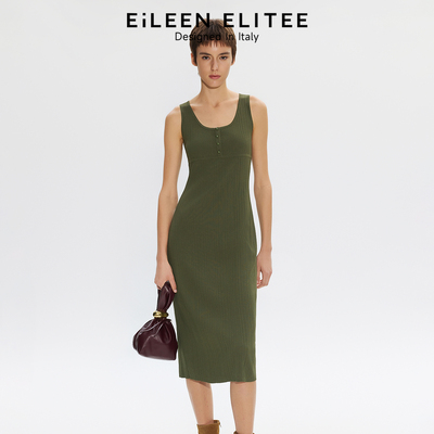 [朗姿奥莱]朗姿欧洲EiLEEN ELITEE设计感U型领针织连衣裙修身202