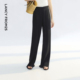 拖地西服裤 朗姿黑色休闲压褶弹力垂感压褶阔腿长裤 202 朗姿奥莱