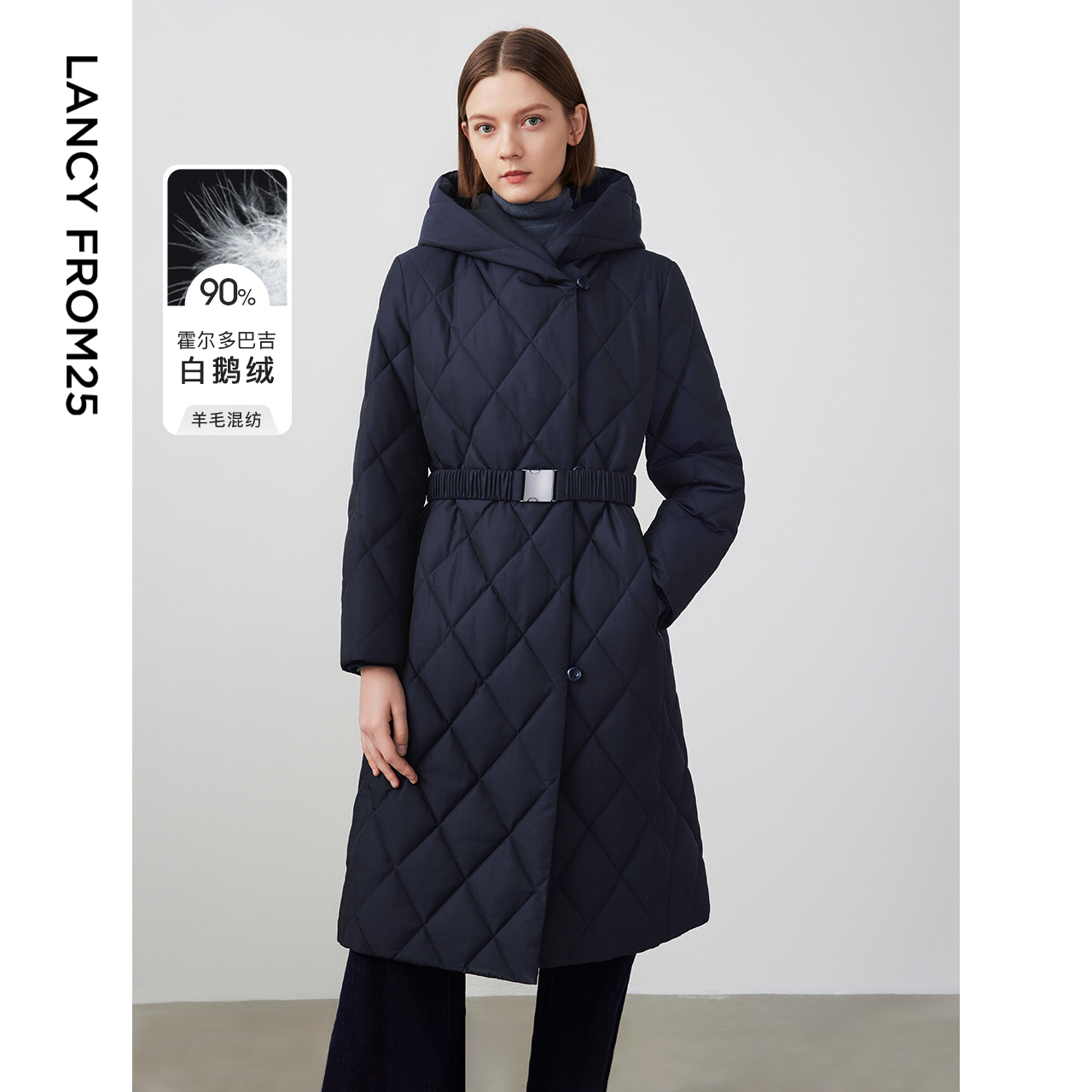 獭兔毛领 卡扣腰带 西服翻领