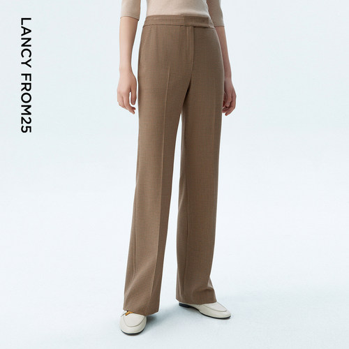 微喇裤型 简洁腰头 千鸟格纹