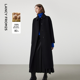 [朗姿奥莱]朗姿纯羊毛复古夹克式翻领双面呢大衣气质冬季新款中长