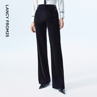 高腰法式 新款 黑色丝绒显瘦长裤 女职业西装 LANCY 裤 朗姿2023秋季