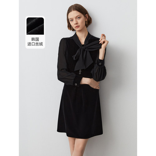 蝴蝶结系带 收腰A摆 材质拼接