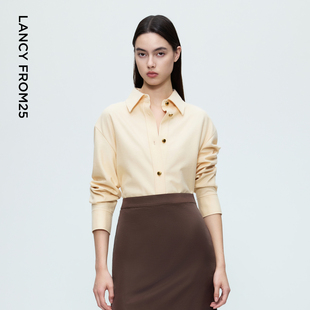 朗姿翻领长袖优雅绵羊毛衬衫打底通勤高级感上衣2025年冬季新款