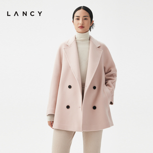 LANCY/朗姿2023秋冬季新款翻领毛呢外套女羊毛大衣通勤高端羊绒