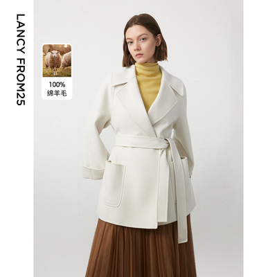[朗姿奥莱]朗姿纯羊毛高级感中长款气质正肩显瘦毛呢外套大衣设计