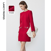 高级感设计感红色小香风连衣裙气质显瘦裙子 法式 朗姿羊毛冬季 新款