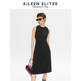 ELITEE黑色无袖 朗姿欧洲EiLEEN 收腰连衣裙2025年夏季 朗姿奥莱