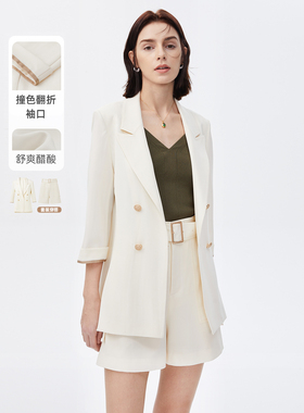 [朗姿奥莱]【明星同款】朗姿法式白色醋酸西装西服外套职业通勤夏