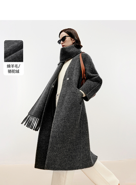 [朗姿奥莱]朗姿欧洲EiLEEN ELITEE2024冬新款羊毛设计感可拆卸围