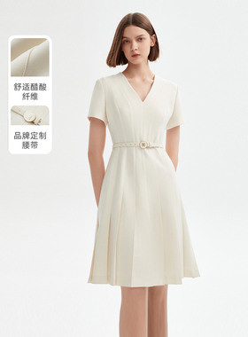 [朗姿奥莱]【明星同款】朗姿三醋酸法式气质白色连衣裙夏裙子高级