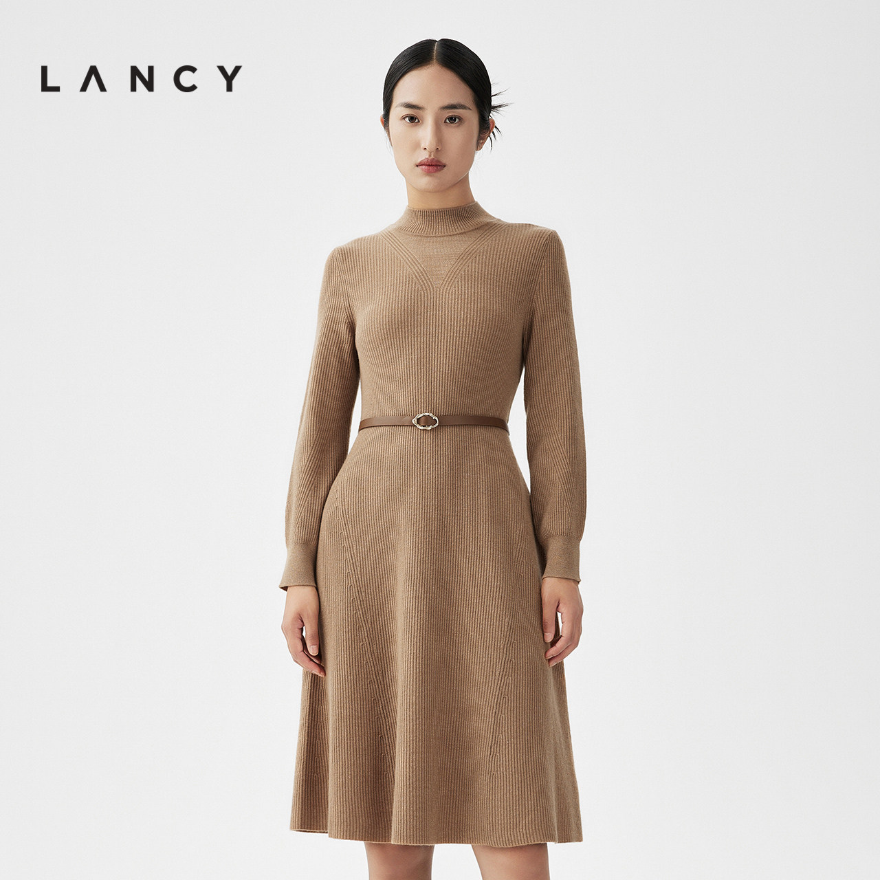 LANCY/朗姿2023冬季新款半高领针织连衣裙女收腰显瘦羊毛长袖裙子,女装/女士精品,连衣裙,淘宝优惠券,粉丝福利购,淘宝优惠卷