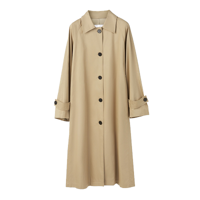 [朗姿奥莱]朗姿纯棉翻领高级感中长款通勤风衣外套2024年春季新款