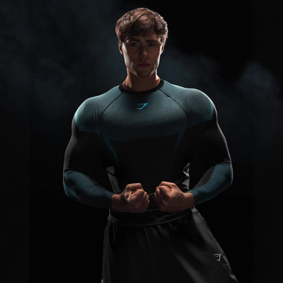 Gymshark 男士健身t恤运动跑步透气弹力蓝球训练打底衫鲨鱼短袖