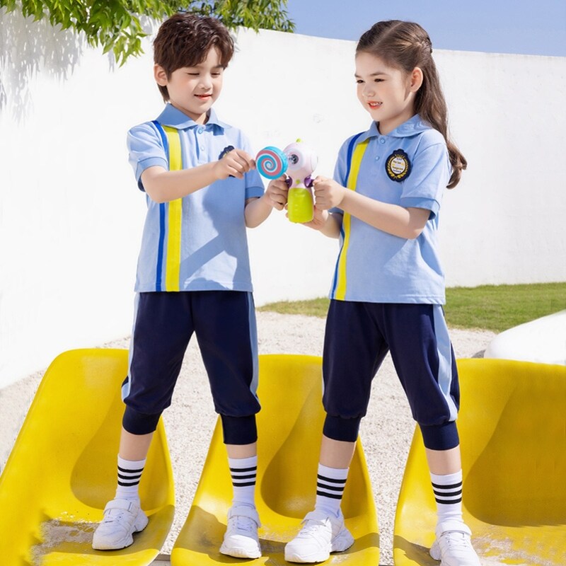 运动风班服班级运动服装条纹衫毕业班潮女童夏装小学生集体照男童