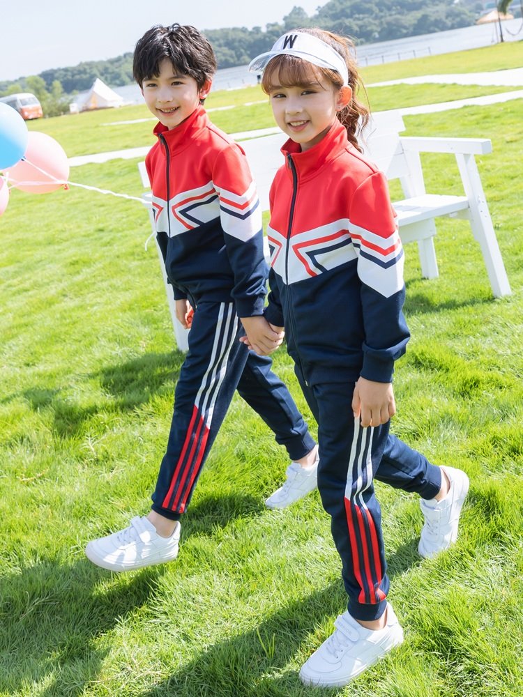 运动风校服运动会队服高中学生蓝白男女童休闲套装大班夏季套装