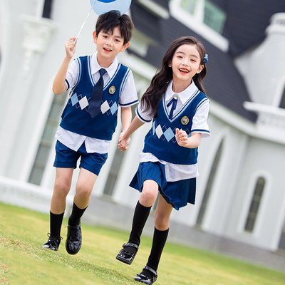 幼儿园园服英伦学院风夏装短袖班服儿童毕业季表演服装小学生校服