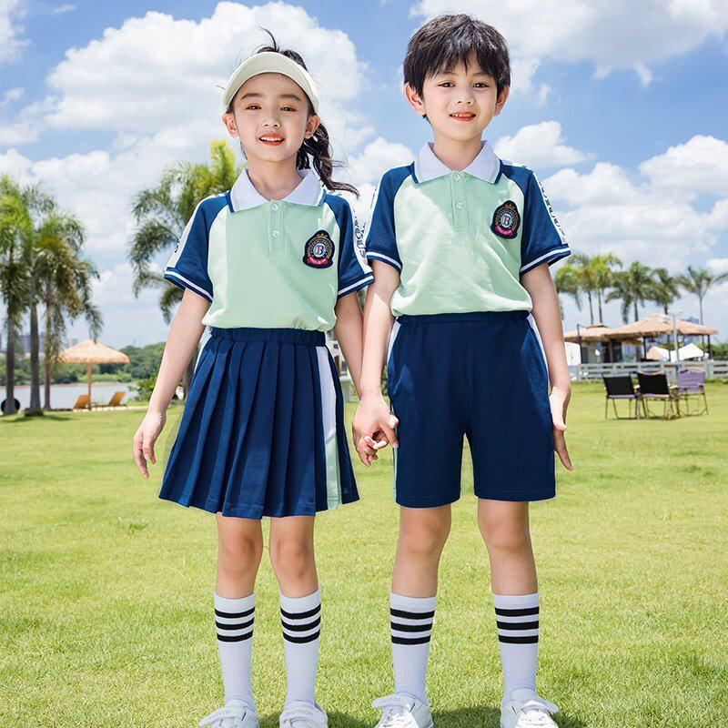 学院风班服白色天蓝T恤夏季套装开学季韩版小朋友服装六一演出服