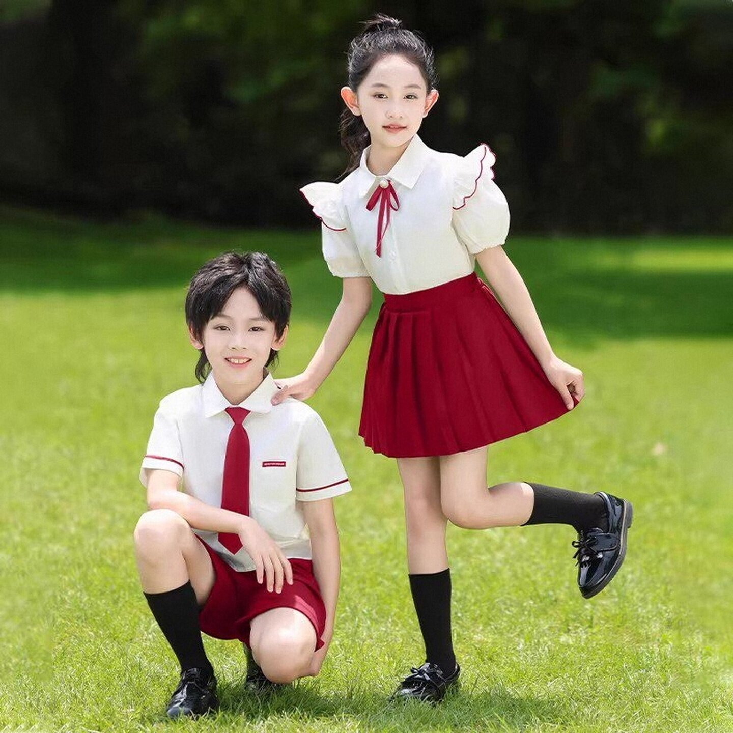 小学生班服夏短袖夏季啦啦队女童毕业照中小学生礼服合唱大班夏装