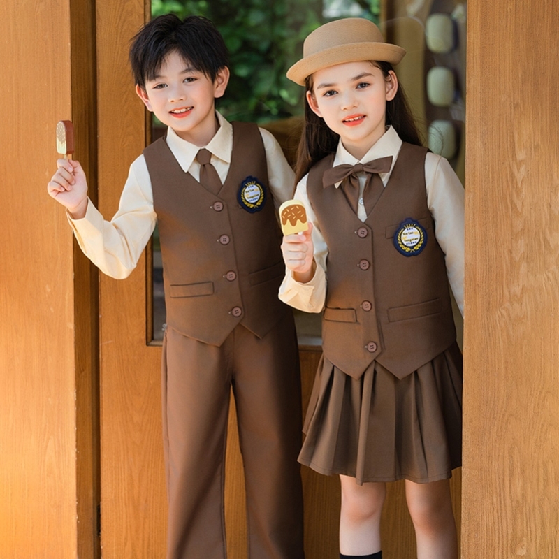 学院风班服童装女生演出服三件套夏秋背心西装一年级打底衫两件套