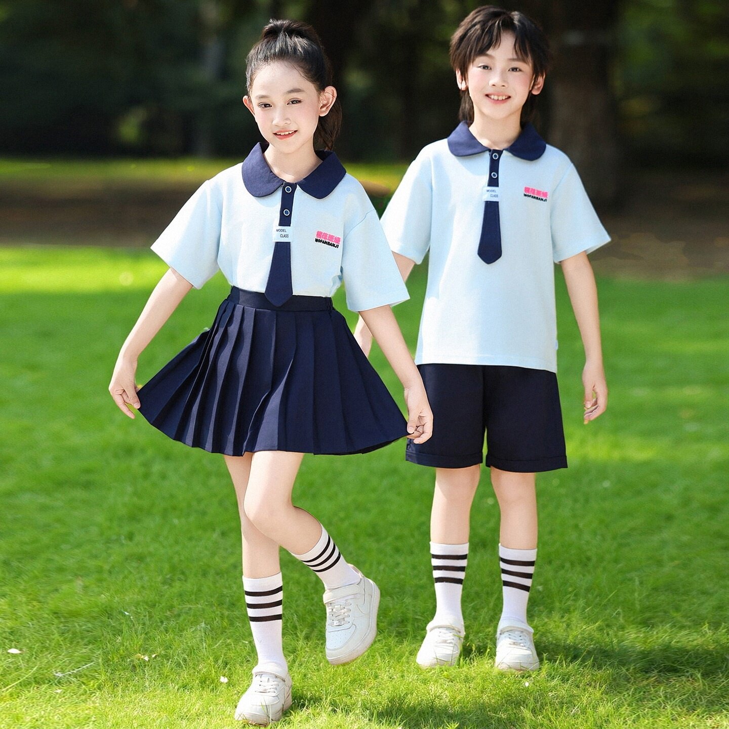 运动风校服裤子短袖春秋款六一唐汉儿童国风舞蹈白衬衫园服连衣裙