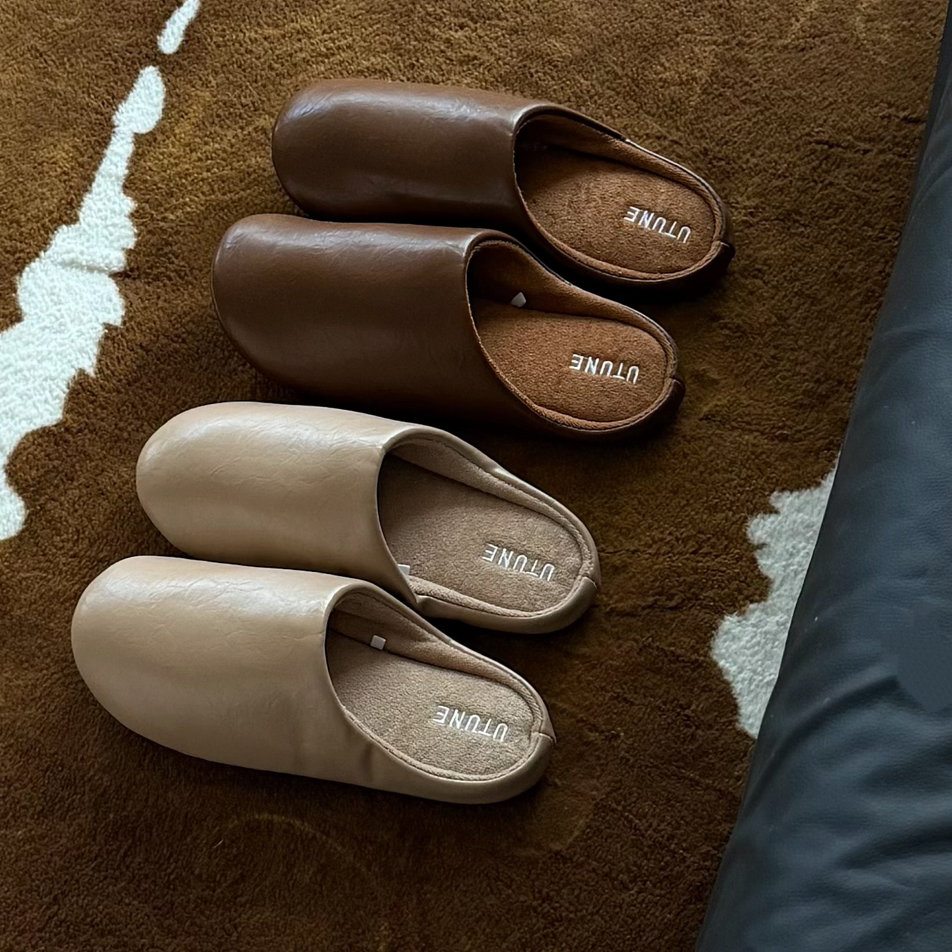 木地板静音防滑皮面防水棉拖鞋