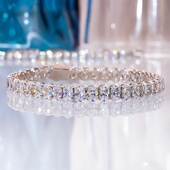 PT950铂金美国进口D色莫桑石奢华满钻鸽子蛋排钻手链椭圆超闪手饰