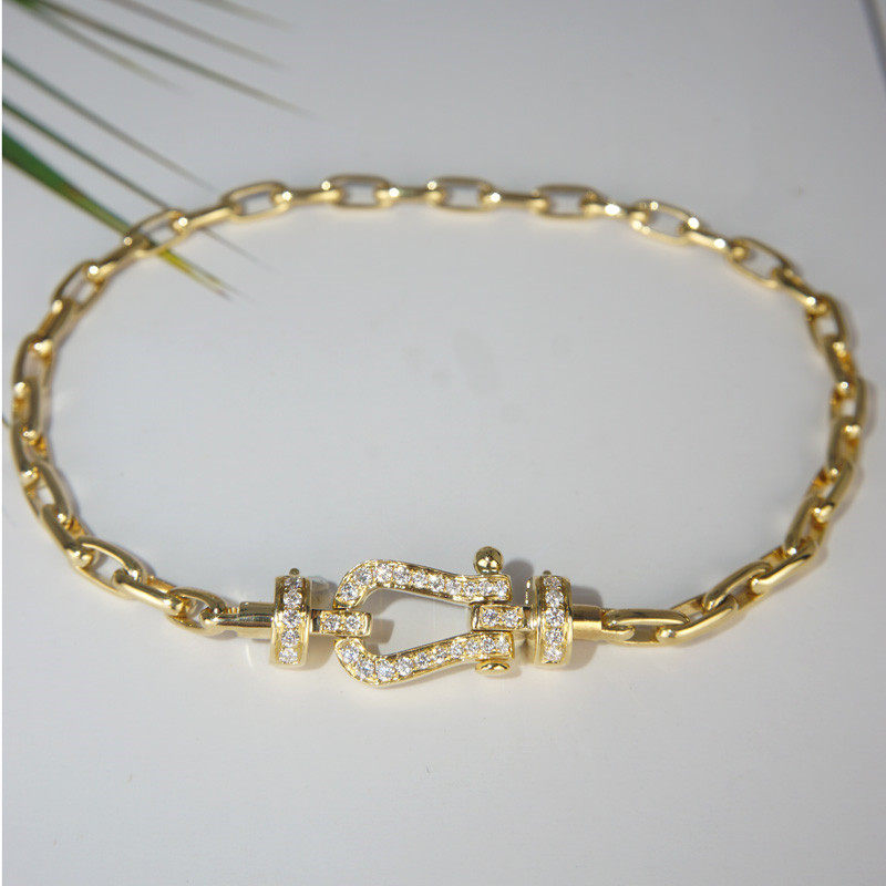 au750玫瑰金美国进口d色莫桑石满钻马蹄扣手链18k白金百搭手环