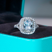 PT950铂金群镶莫桑石3克拉双层方形戒指纯银方包奢华钻戒指环时尚