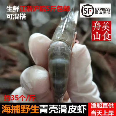 舟山野生滑皮虾3斤装每斤40只左右 热卖东海鲜基围虎斑青壳竹节虾