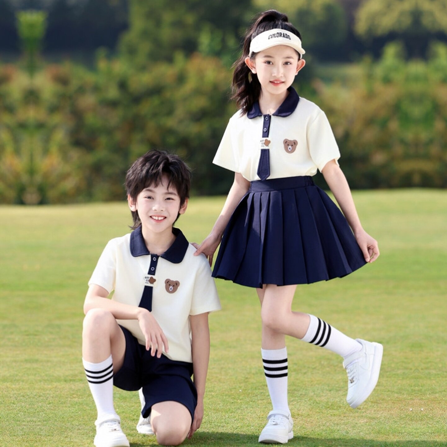 幼儿园园服团体大班三件套运动套装衬衫新款老师夏装服装合唱礼服