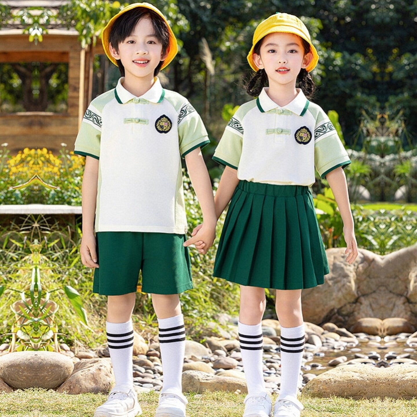 幼儿园园服短袖运动会中大童团体纯棉开幕式学院风百褶裙连衣裙