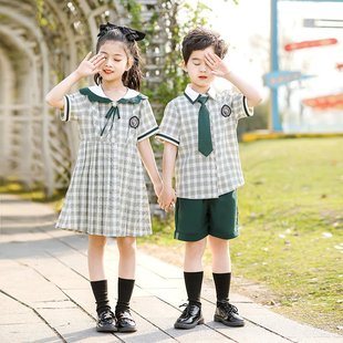 英伦风校服汉服两件套白色纯棉薄款 夏令营入园照长袖 班服夏季 套装