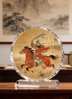 骑马武财神关羽国风招财水晶摆饰