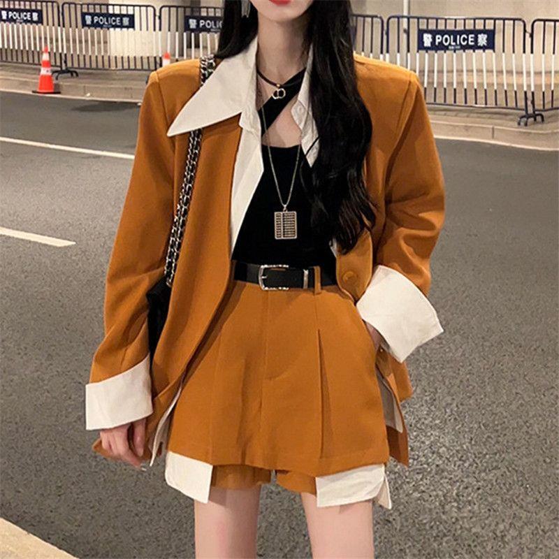 气质高级感假两件拼接西装短裤套装女装秋季穿搭御姐轻熟风穿搭法