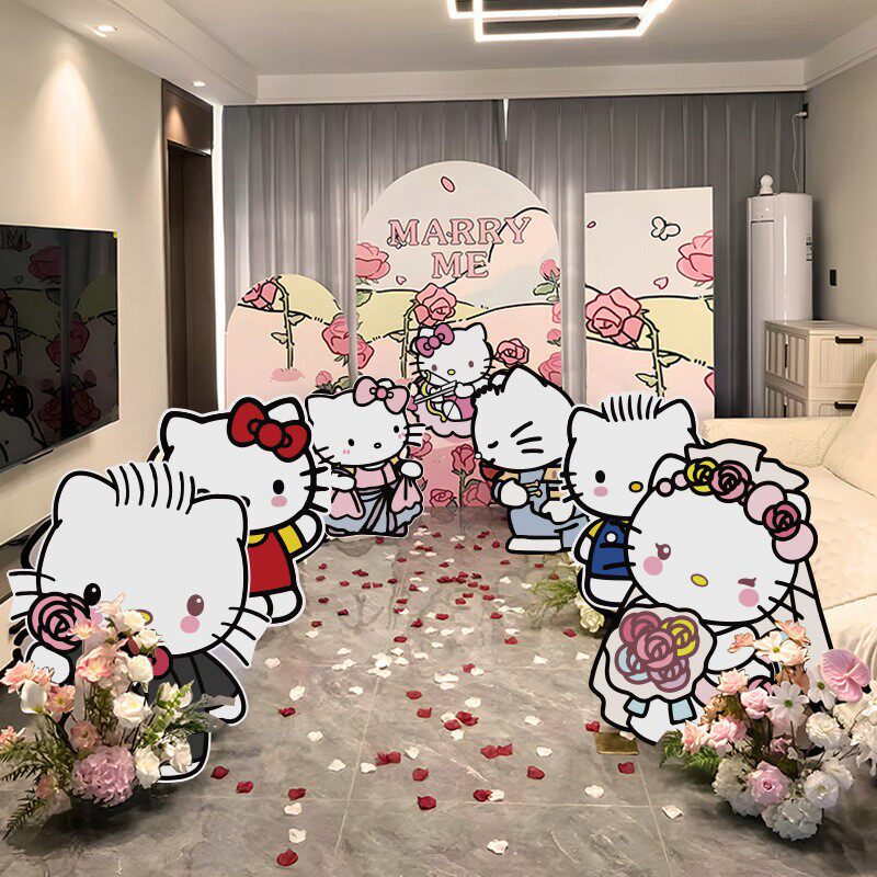 求婚室内布置七夕情人节kt猫求婚室内惊喜告白简约创意kt板气球