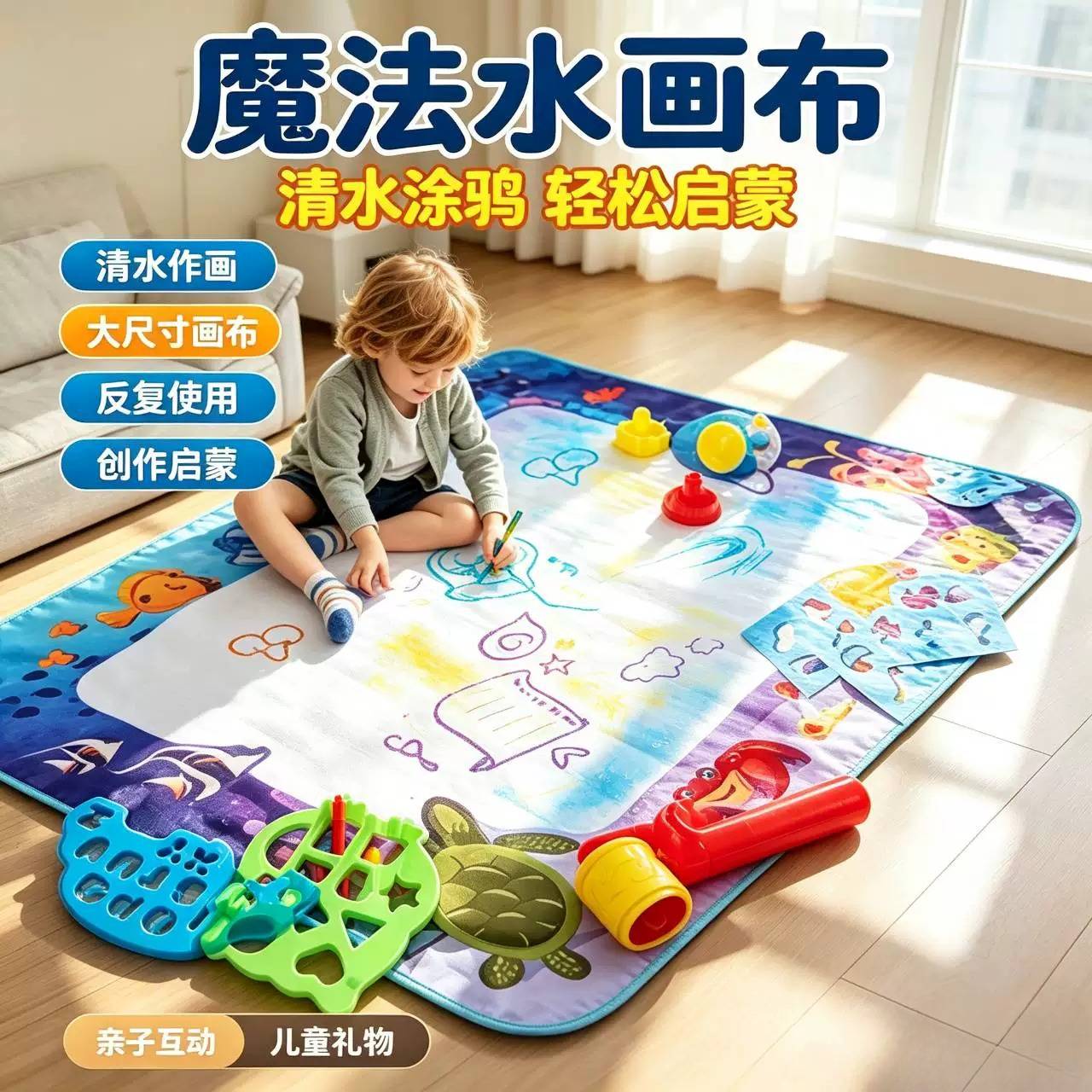 神奇儿童水画布超大宝宝魔法涂鸦画板彩色水画毯女孩男幼儿园玩具