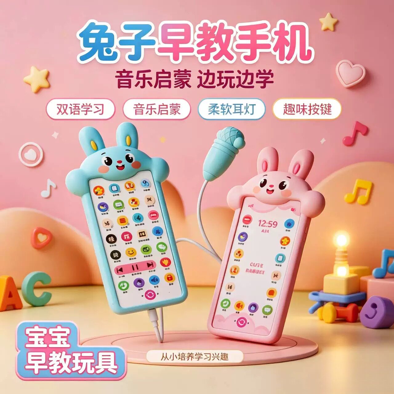 仿真多功能儿童启蒙软胶早教手机