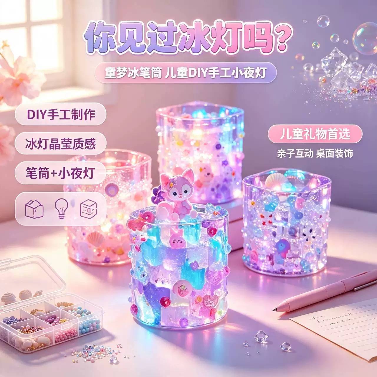 儿童节手工diy礼物材料童梦冰笔筒女孩水晶仿真冰块实用手工礼物